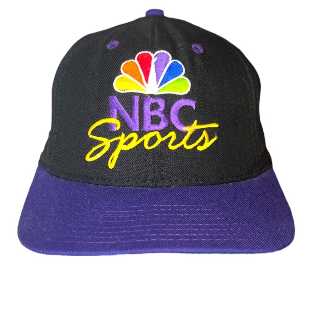 Vintage NBC Sports Sports Specialties Snapback Cap Hat USA Black & Purple